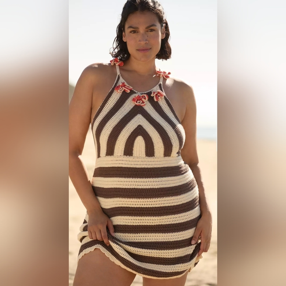 Anthropologie Crochet Striped Halter Mini Dress - Picture 4 of 6